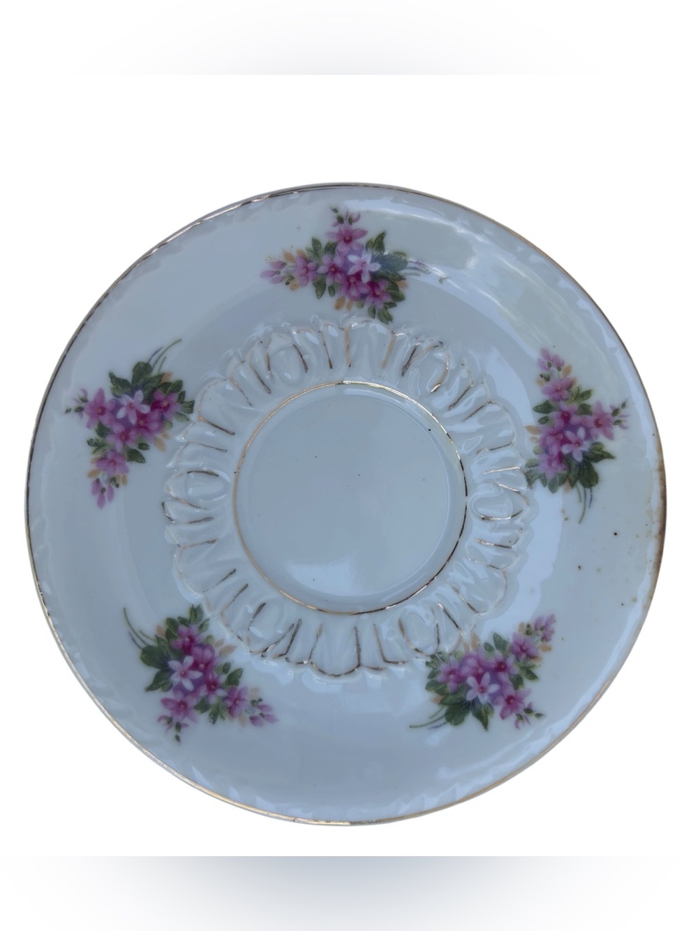 Vintage Made in Japan Porcelain Saucer - Pink & Purple Floral with Gold Trim